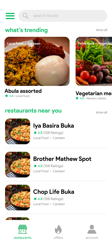 Restaurants screen final design