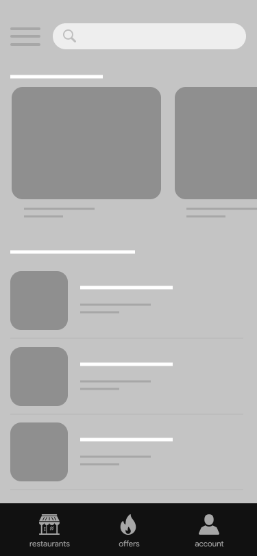 Restaurants screen wireframe