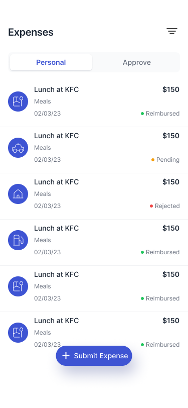 Combyn mobile expense submission