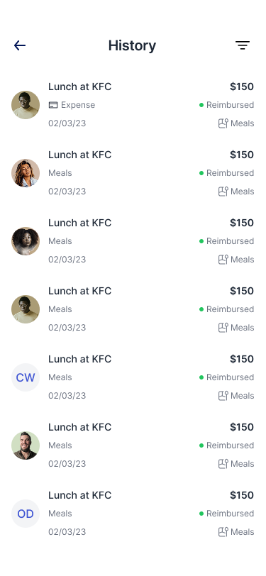 Combyn mobile expense history