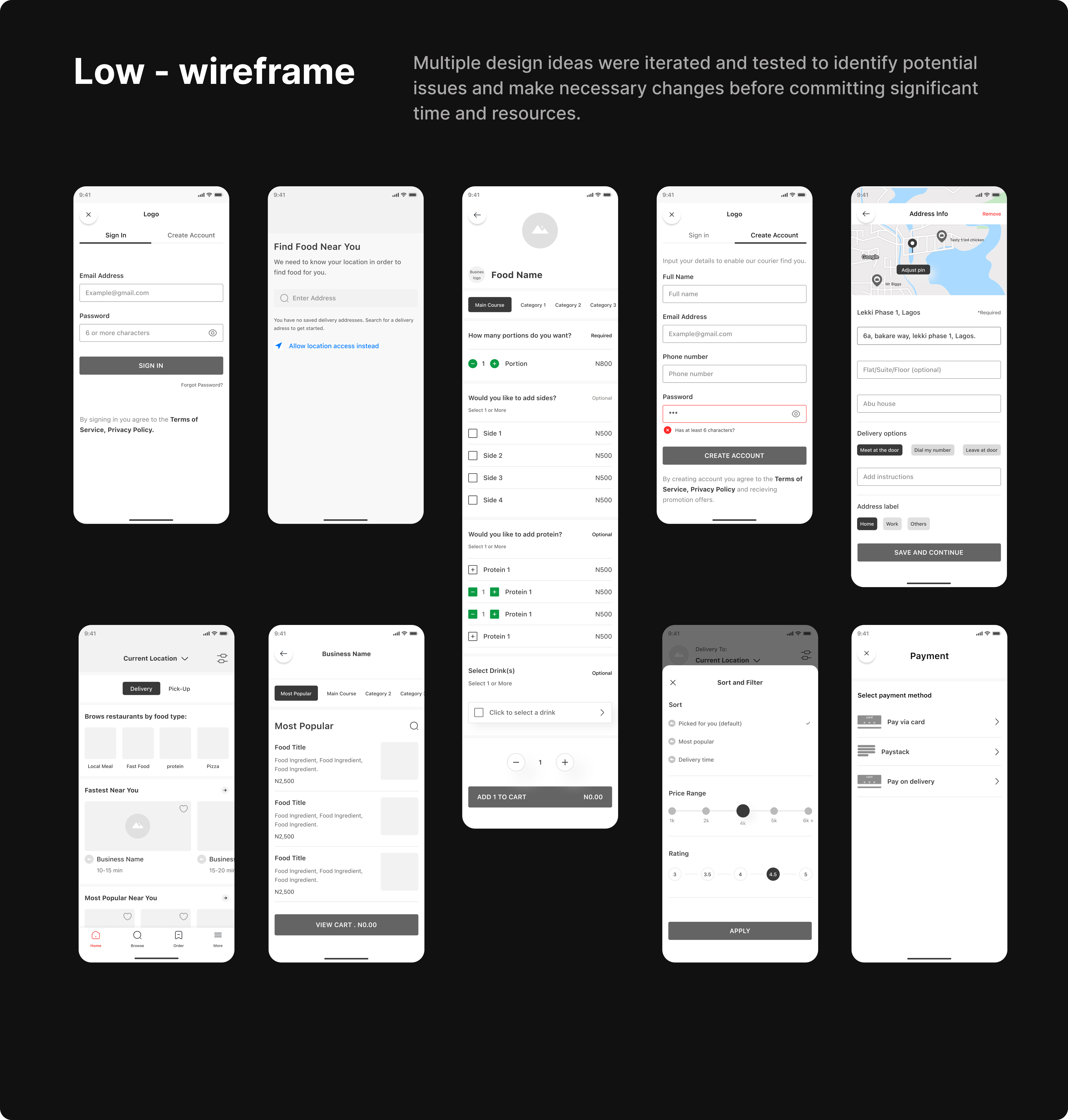 Cravings wireframes