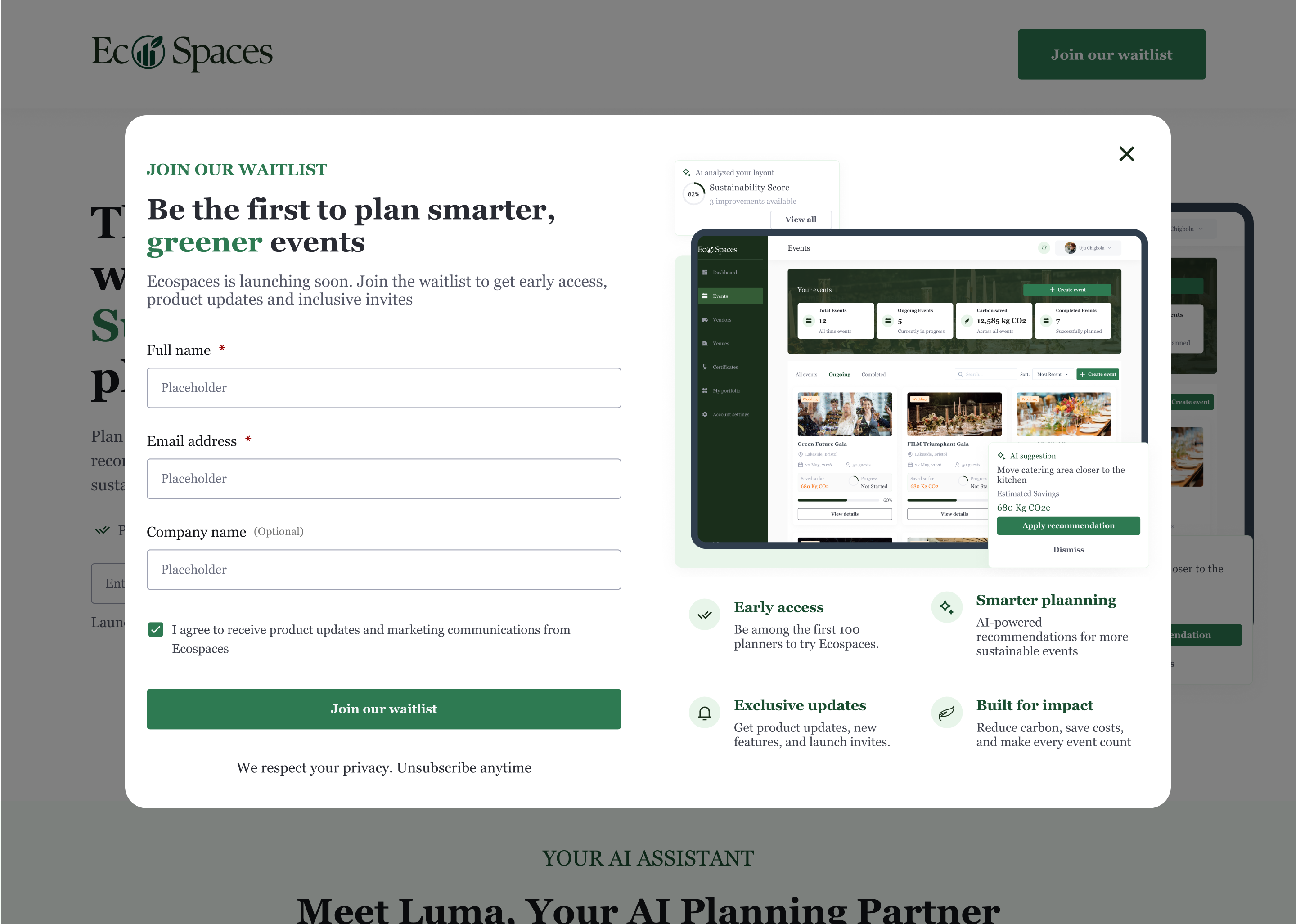 Ecospaces join waitlist modal