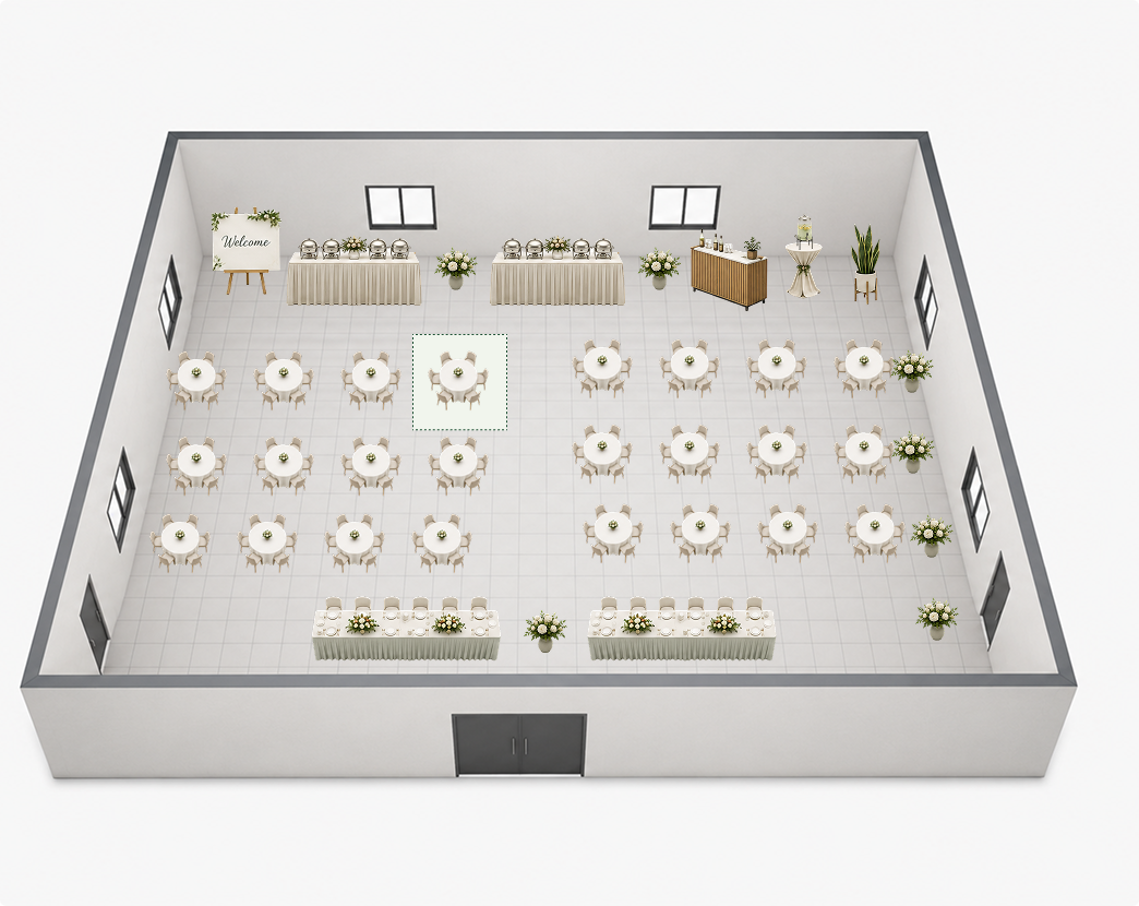 Event floor plan with furniture placed